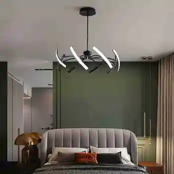 Черна полилей от желязо, с регулируема яркост, дизайн на лампа, подходящ за спални, всекидневни, столови, кухни, регулируеми полилеи