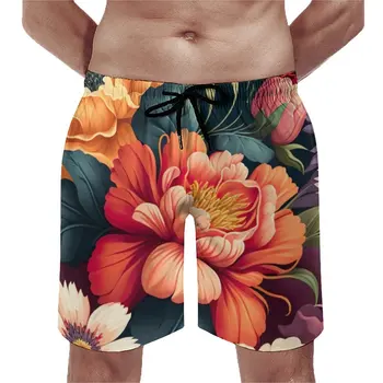 Шорти с флорални принтом, мъжки къси панталони с ярък цветен модел, качествени, модерни панталони голям размер