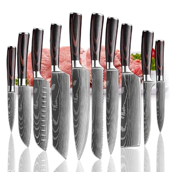 Японски набор от ножове Кухненски нож на главния готвач за рязане на месо и зеленчуци 1-10 бр. Професионален дамасский нож с 8-инчов комплект кухненски ножове